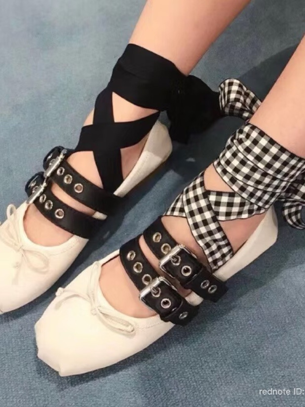 RARE Miu Miu Metallic Leather Ballet Flats with Buckled Straps & Ribbon Laces - Picture 2 of 12